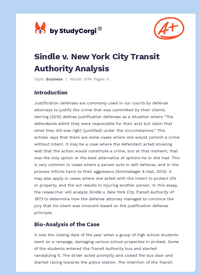 Sindle v. New York City Transit Authority Analysis. Page 1