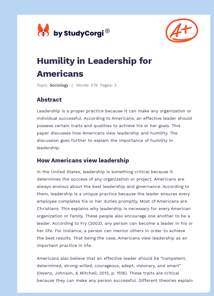 Humility in Leadership for Americans. Page 1