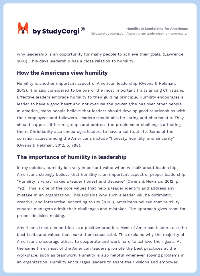 Humility in Leadership for Americans. Page 2