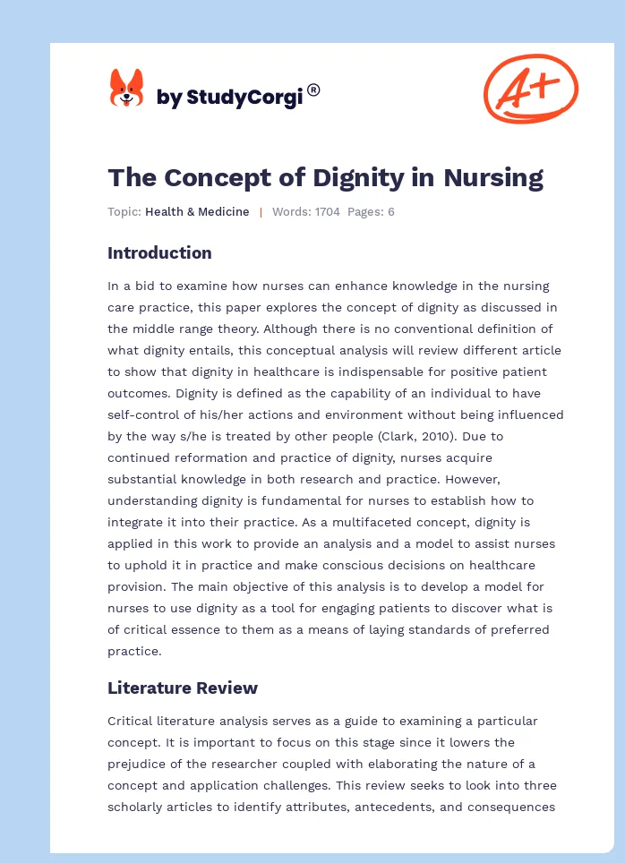 The Concept of Dignity in Nursing. Page 1