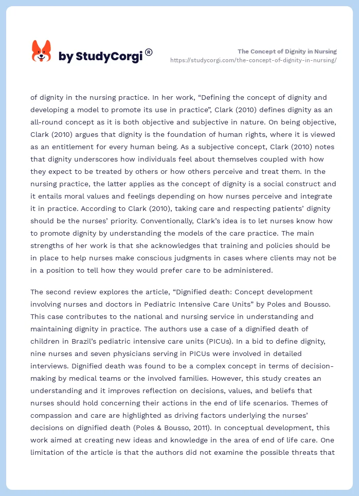 The Concept of Dignity in Nursing. Page 2