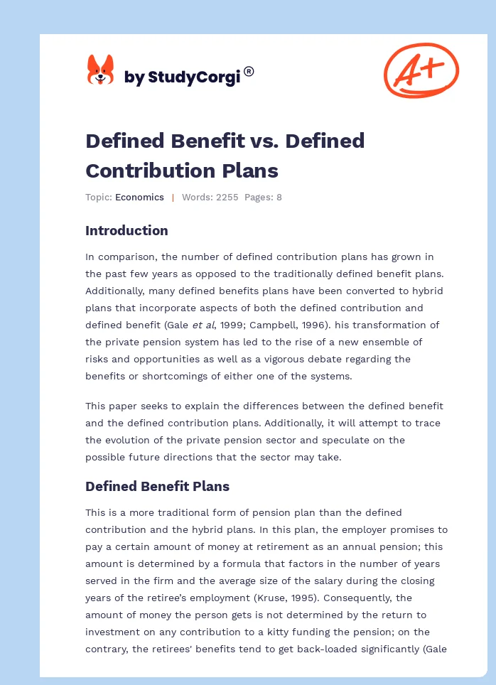 Defined Benefit vs. Defined Contribution Plans. Page 1