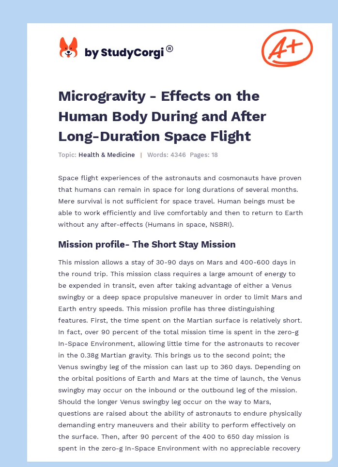 Microgravity - Effects on the Human Body During and After Long-Duration Space Flight. Page 1
