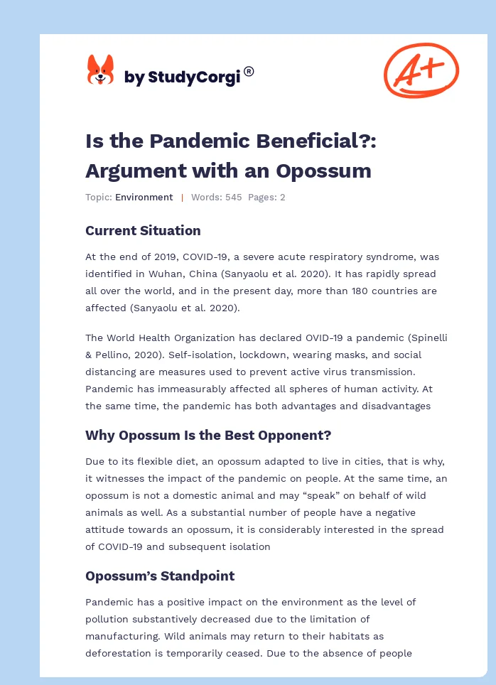 Is the Pandemic Beneficial?: Argument with an Opossum. Page 1