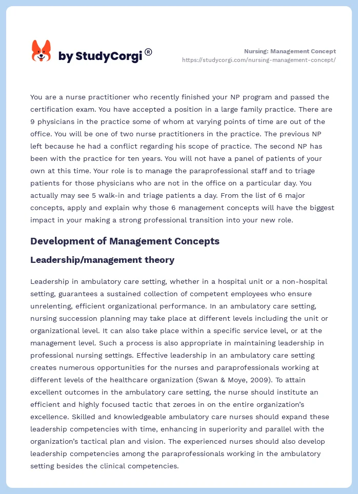 Nursing: Management Concept. Page 2