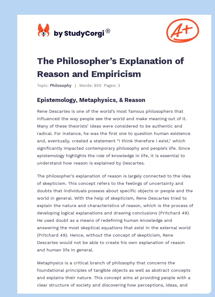 The Philosopher’s Explanation of Reason and Empiricism. Page 1