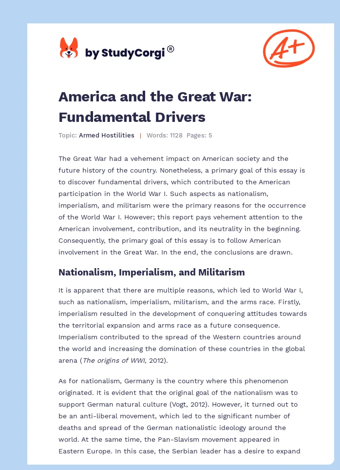 America and the Great War: Fundamental Drivers. Page 1