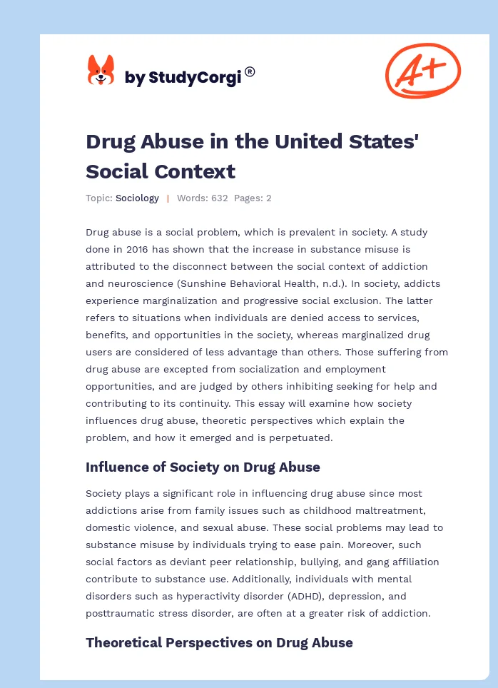 Drug Abuse in the United States' Social Context. Page 1