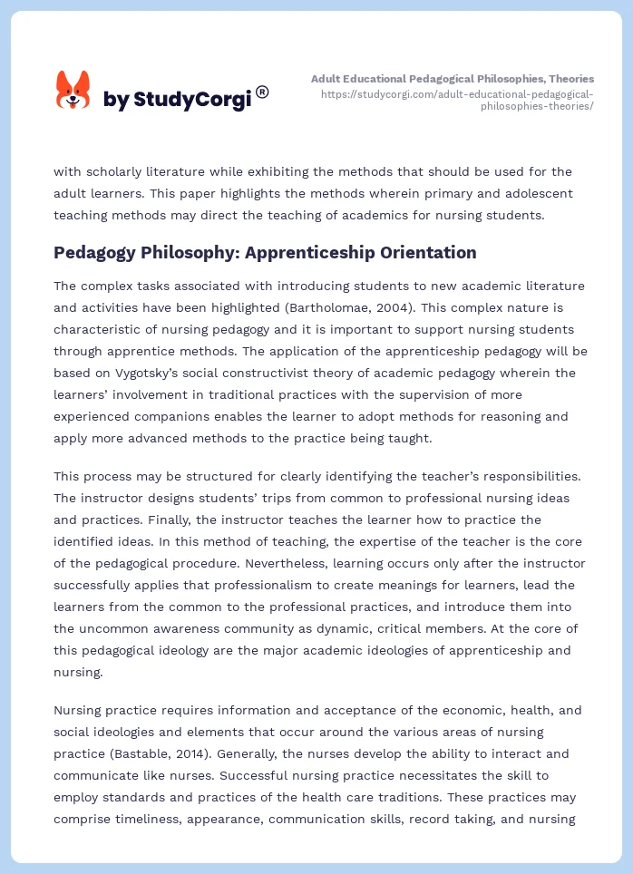 Adult Educational Pedagogical Philosophies, Theories. Page 2