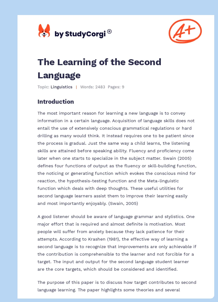 The Learning of the Second Language. Page 1
