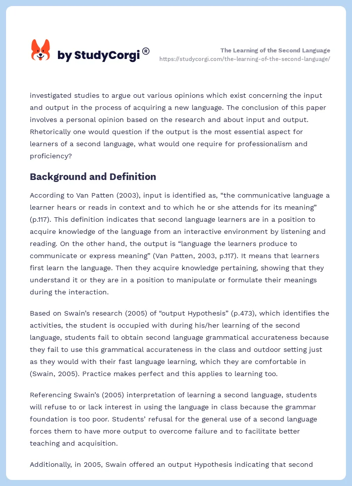 The Learning of the Second Language. Page 2