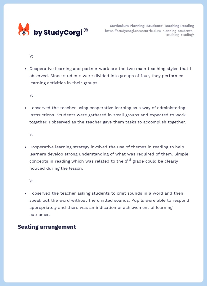 Curriculum Planning: Students' Teaching Reading. Page 2