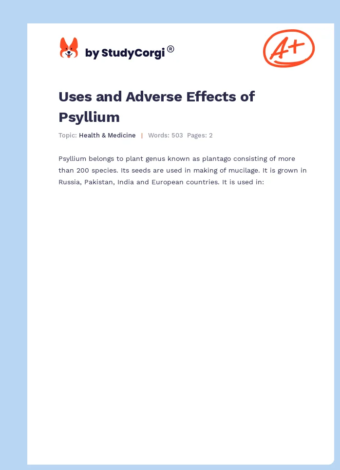 Uses and Adverse Effects of Psyllium. Page 1