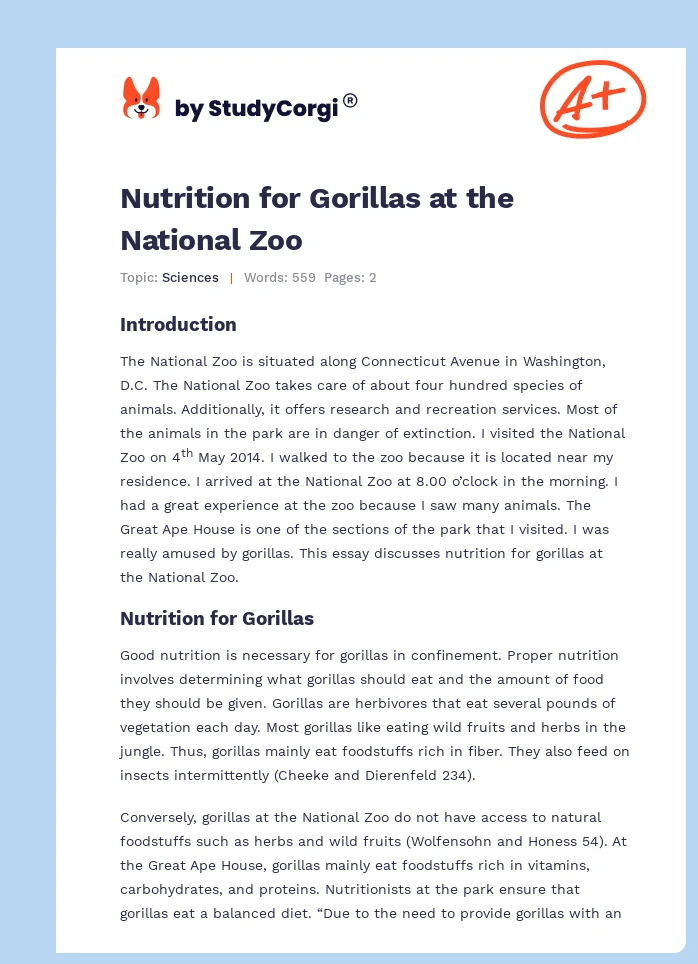 Nutrition for Gorillas at the National Zoo. Page 1