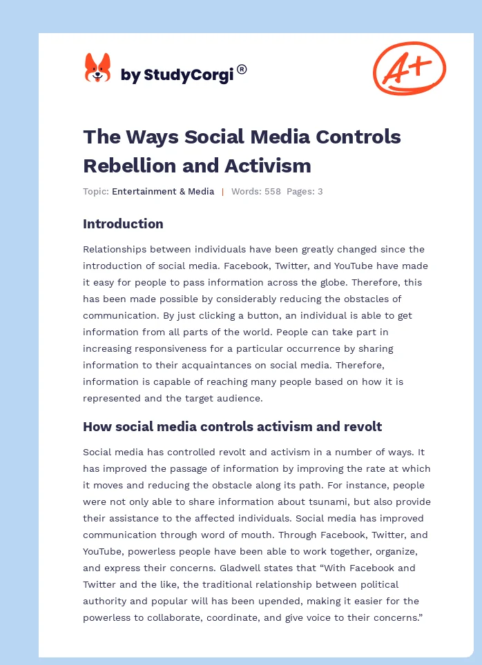The Ways Social Media Controls Rebellion and Activism. Page 1