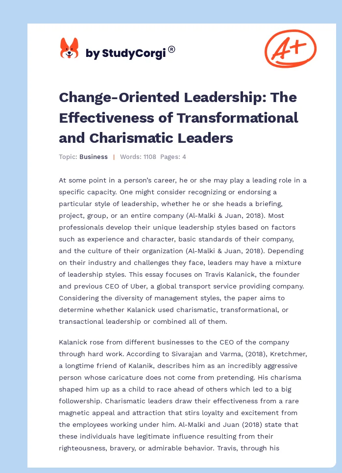 Change-Oriented Leadership: The Effectiveness of Transformational and Charismatic Leaders. Page 1