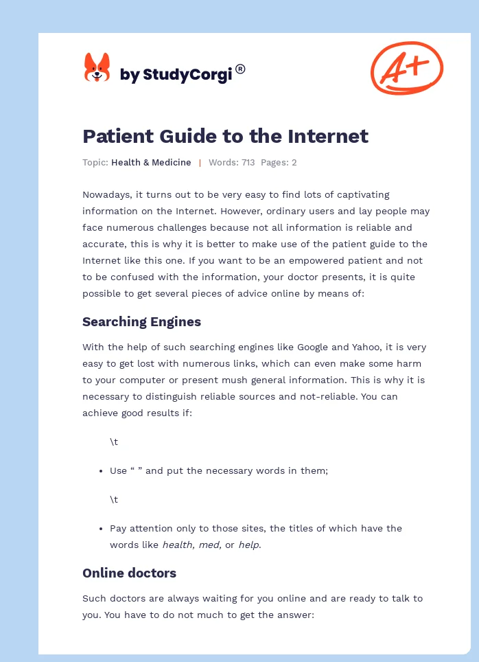 Patient Guide to the Internet. Page 1