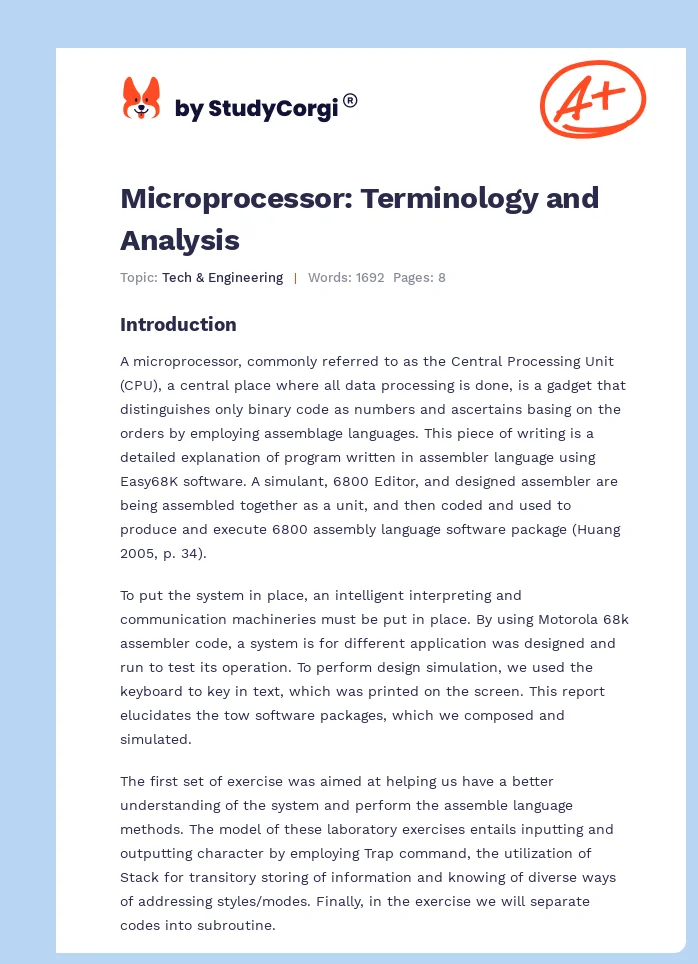 Microprocessor: Terminology and Analysis. Page 1
