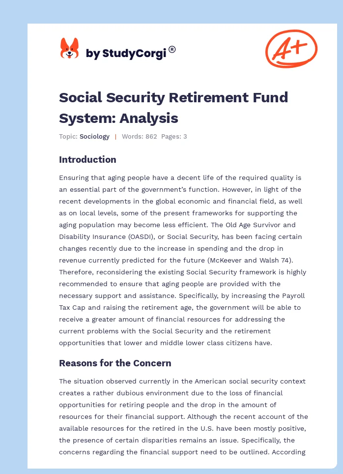 Social Security Retirement Fund System: Analysis. Page 1