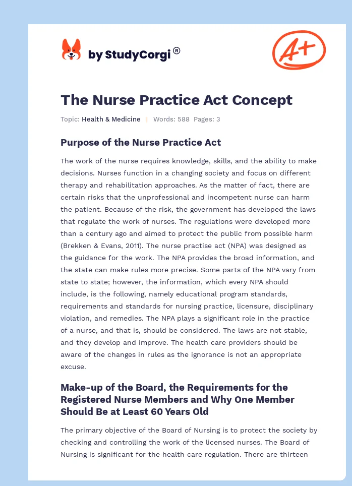 The Nurse Practice Act Concept. Page 1