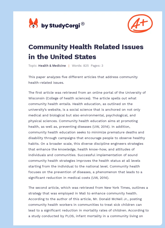 Community Health Related Issues in the United States. Page 1