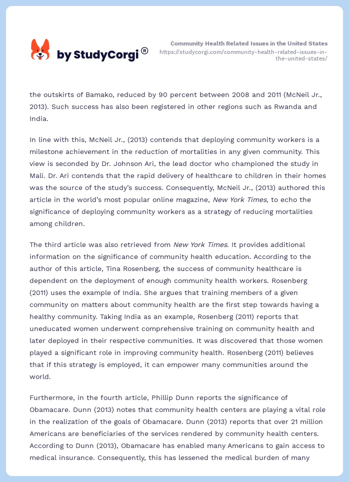 Community Health Related Issues in the United States. Page 2