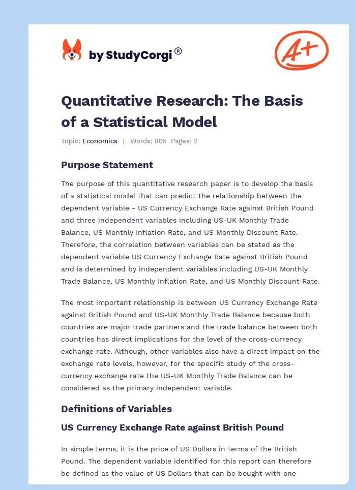 Quantitative Research: The Basis of a Statistical Model. Page 1