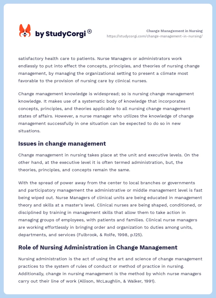 change management nursing essay