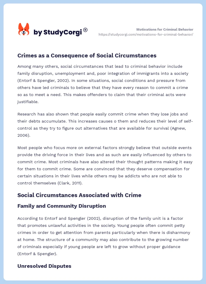 Motivations for Criminal Behavior. Page 2