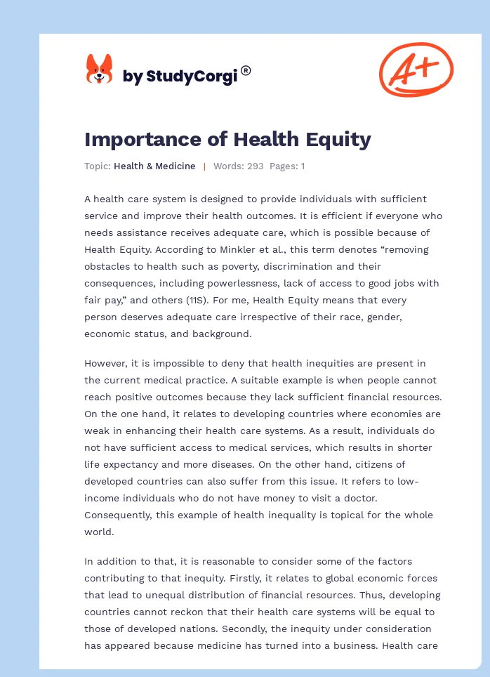 Importance of Health Equity. Page 1