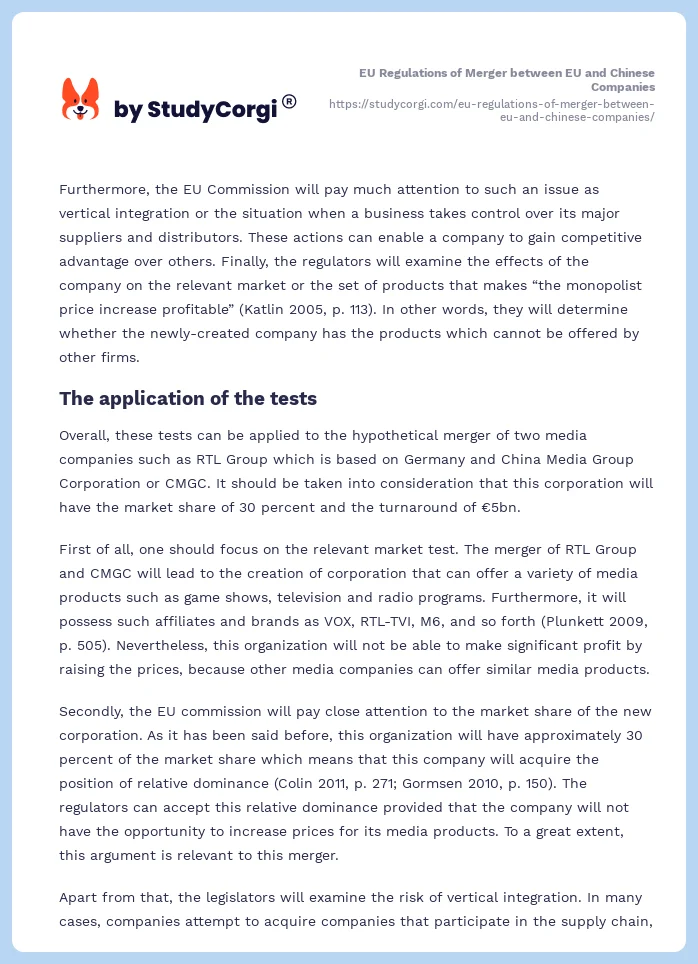 EU Regulations of Merger between EU and Chinese Companies. Page 2