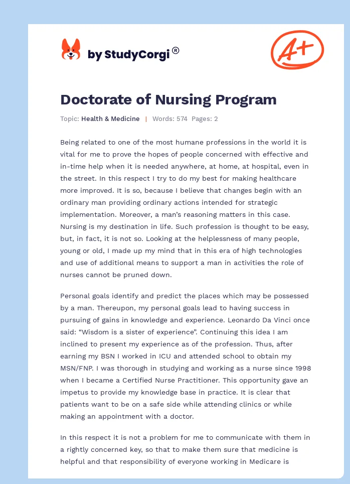 Doctorate of Nursing Program. Page 1