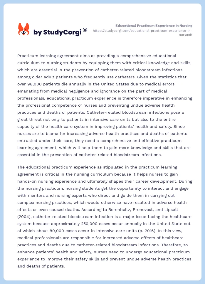 Educational Practicum Experience in Nursing. Page 2