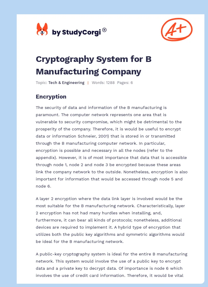 Cryptography System for B Manufacturing Company. Page 1