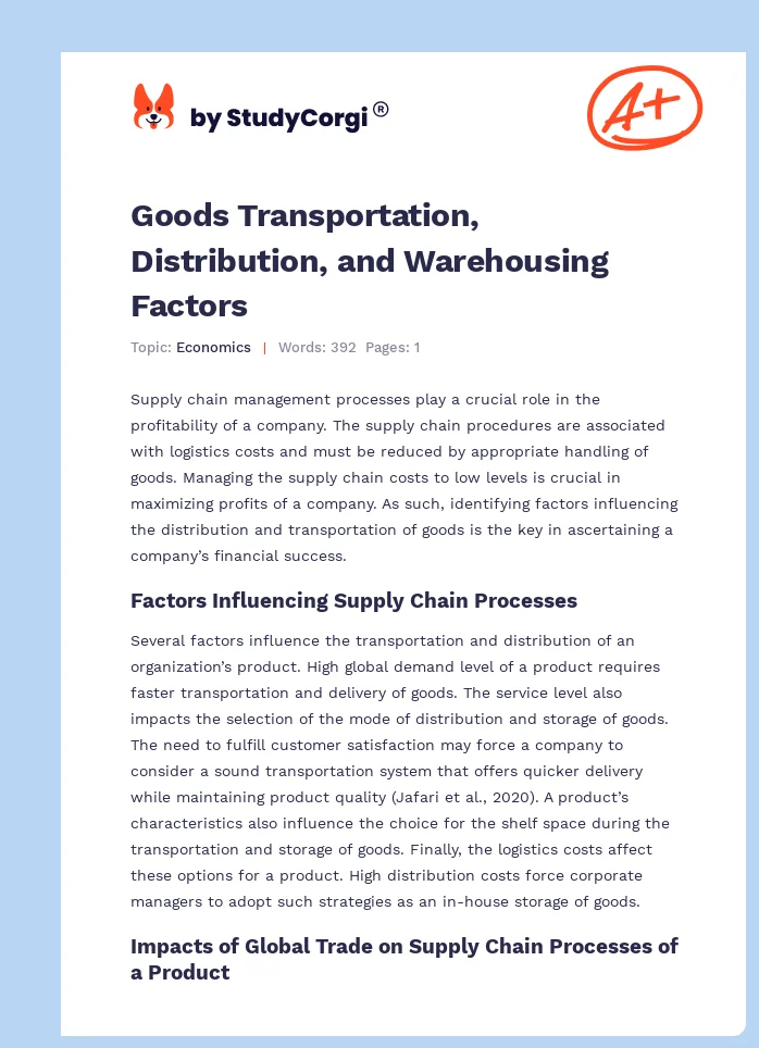 Goods Transportation, Distribution, and Warehousing Factors. Page 1