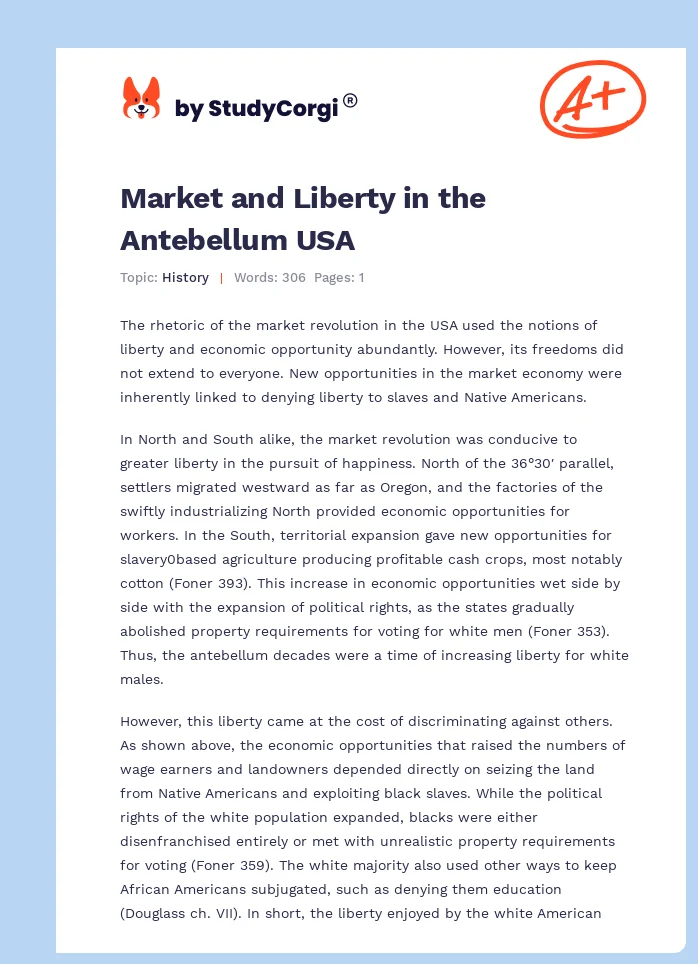 Market and Liberty in the Antebellum USA. Page 1