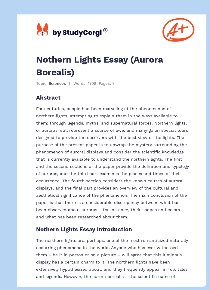 Nothern Lights Essay (Aurora Borealis). Page 1