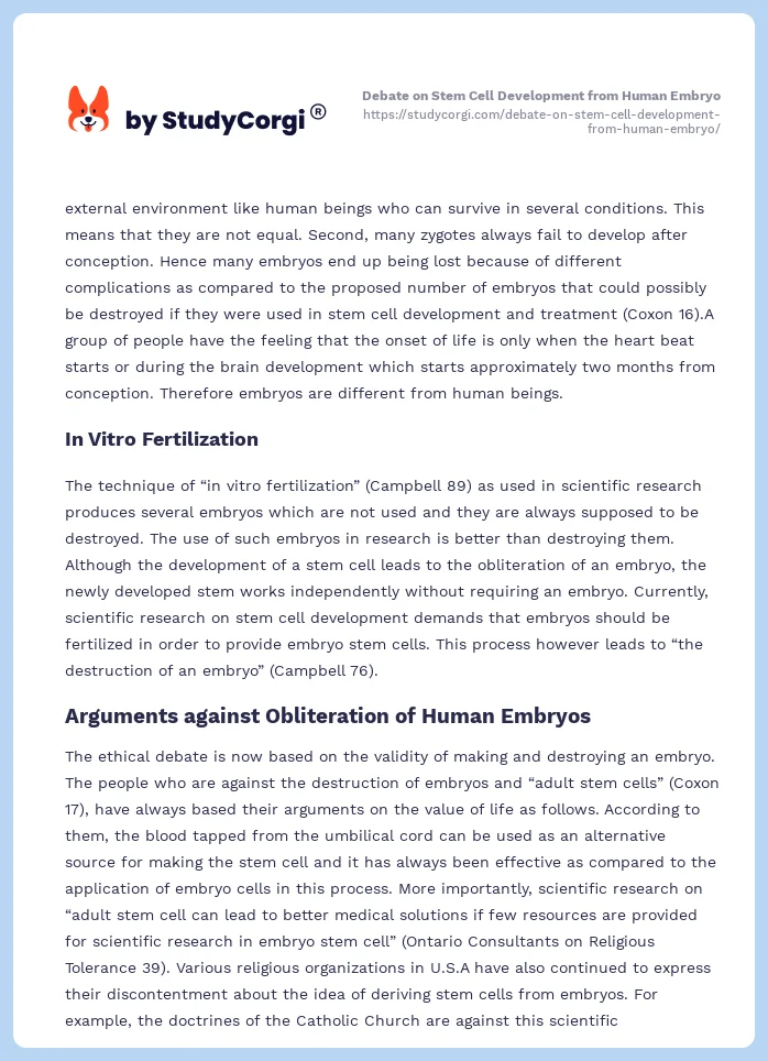 Debate on Stem Cell Development from Human Embryo. Page 2