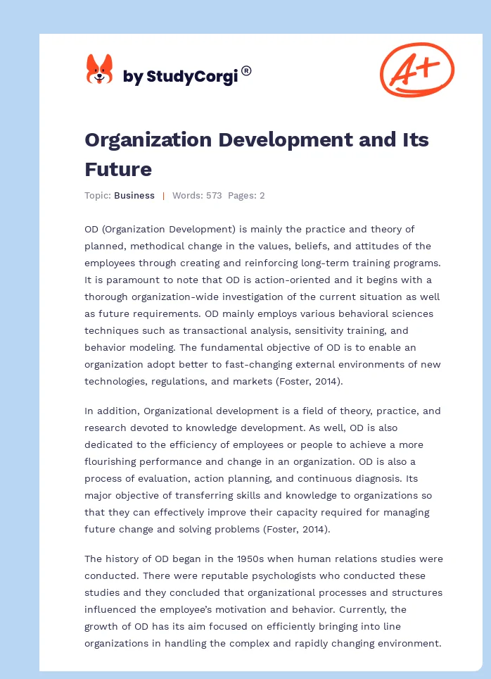 Organization Development and Its Future. Page 1