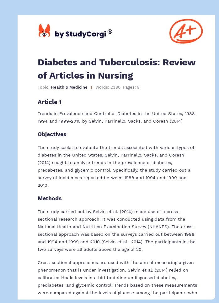 Diabetes and Tuberculosis: Review of Articles in Nursing. Page 1