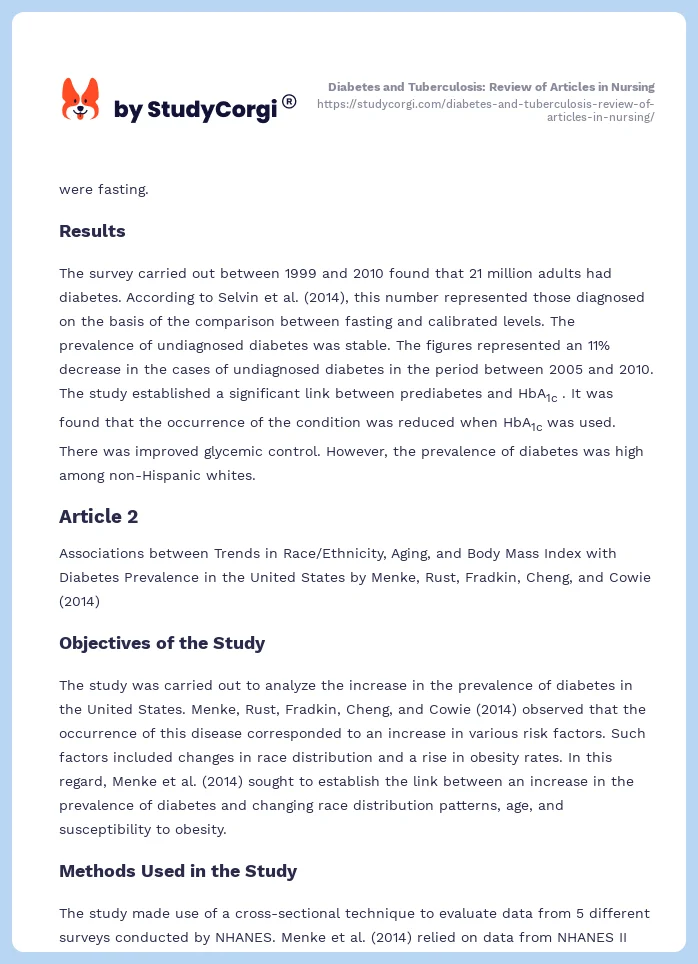 Diabetes and Tuberculosis: Review of Articles in Nursing. Page 2