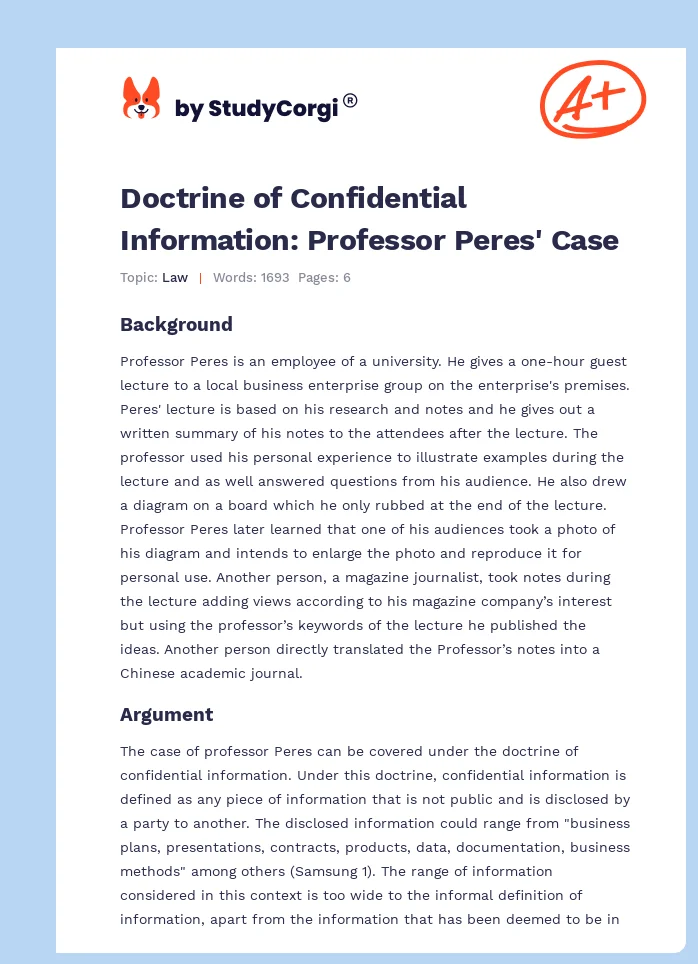 Doctrine of Confidential Information: Professor Peres' Case. Page 1