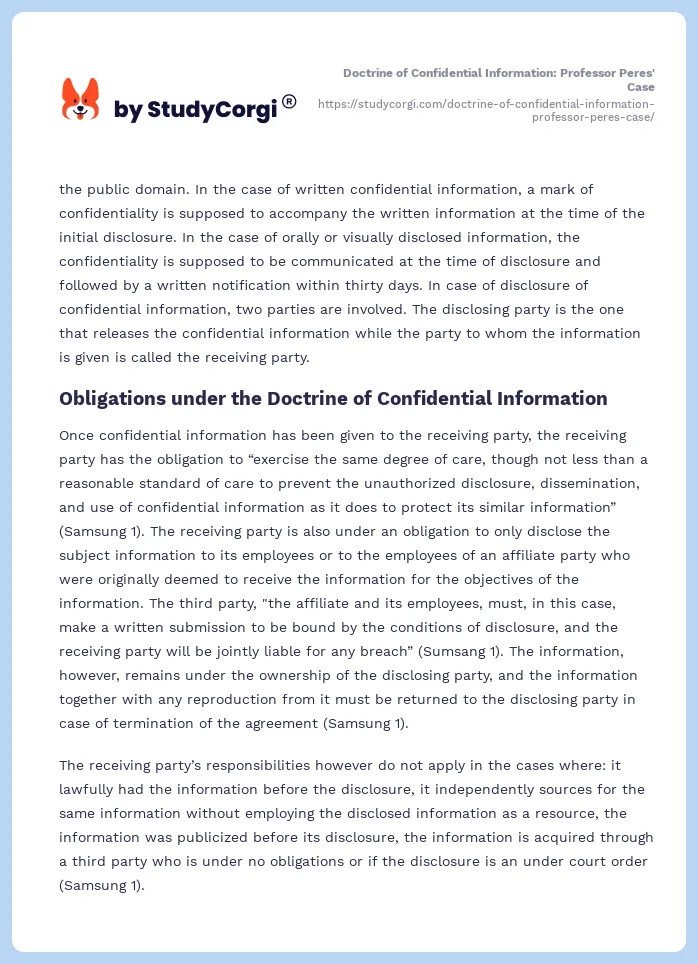 Doctrine of Confidential Information: Professor Peres' Case. Page 2