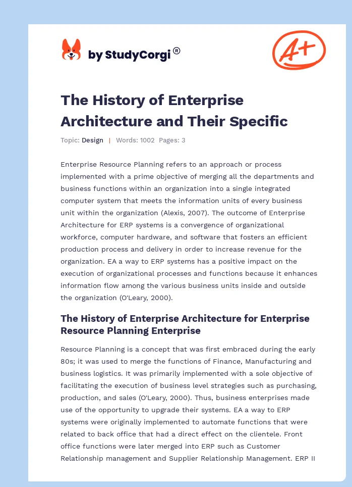 The History of Enterprise Architecture and Their Specific. Page 1
