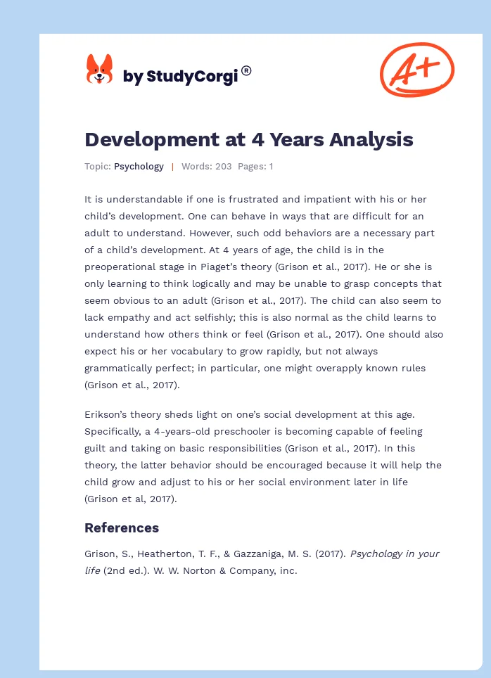 Development at 4 Years Analysis. Page 1