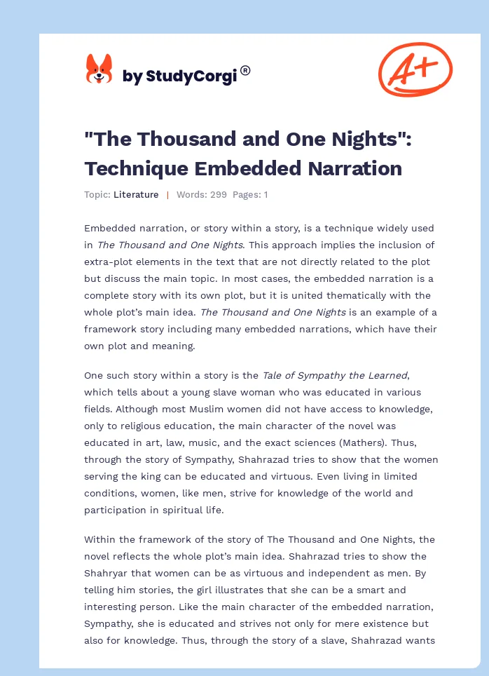 "The Thousand and One Nights": Technique Embedded Narration. Page 1