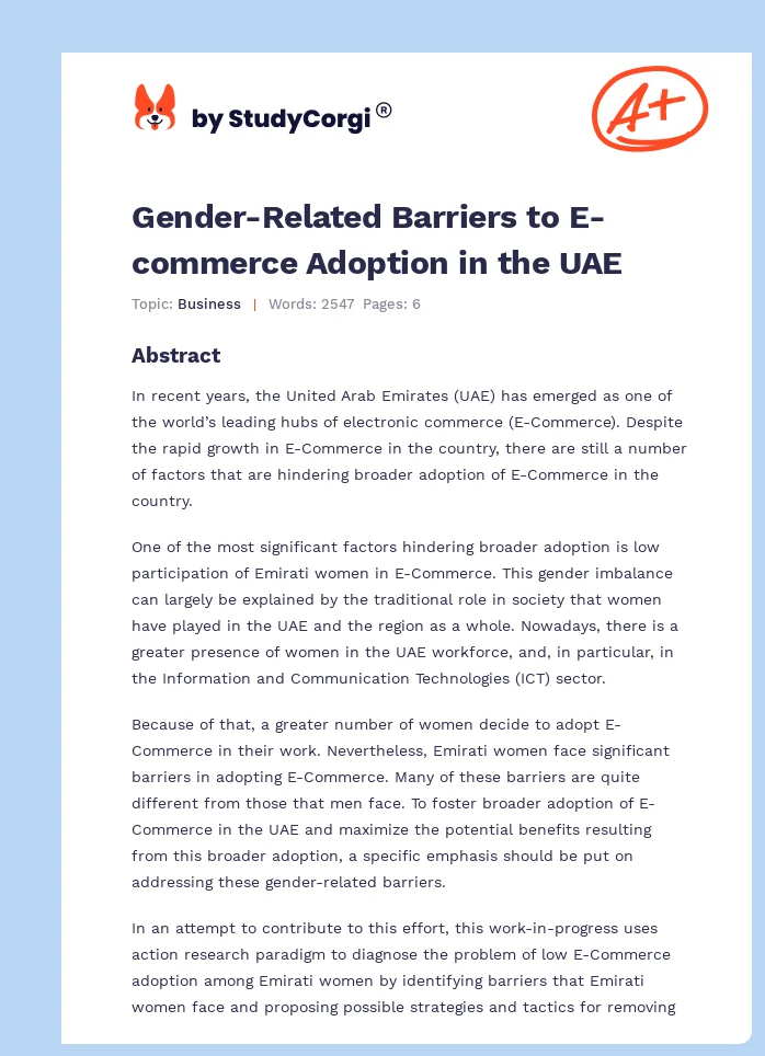 Gender-Related Barriers to E-commerce Adoption in the UAE. Page 1