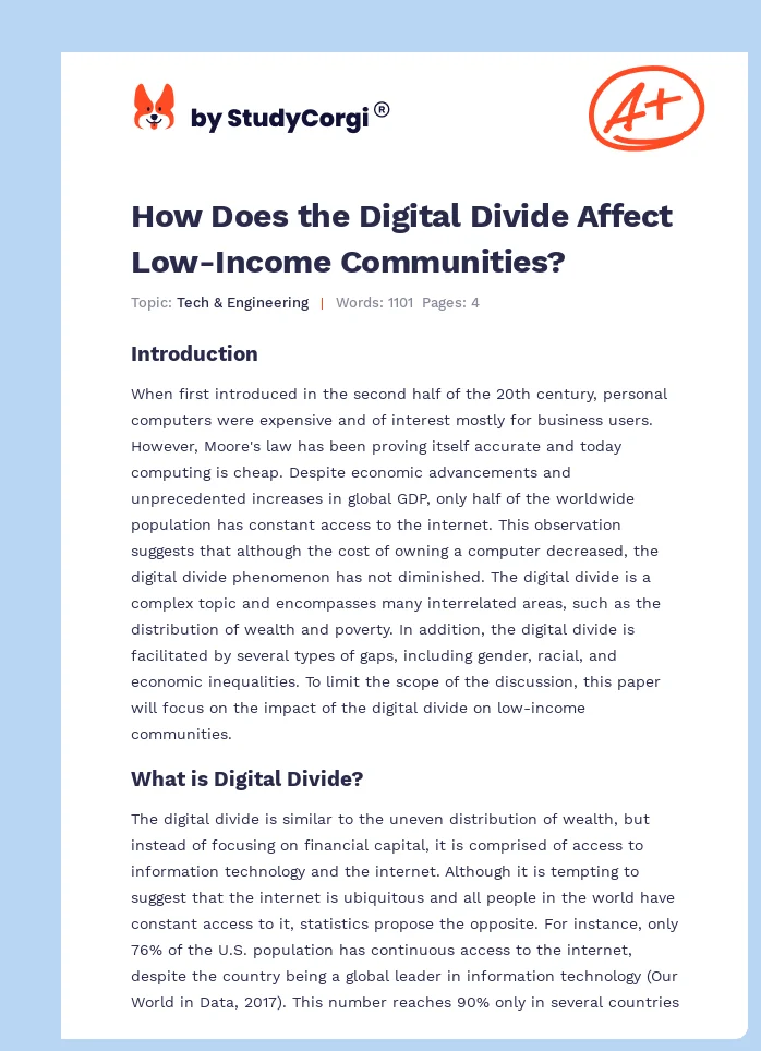 How Does the Digital Divide Affect Low-Income Communities?. Page 1