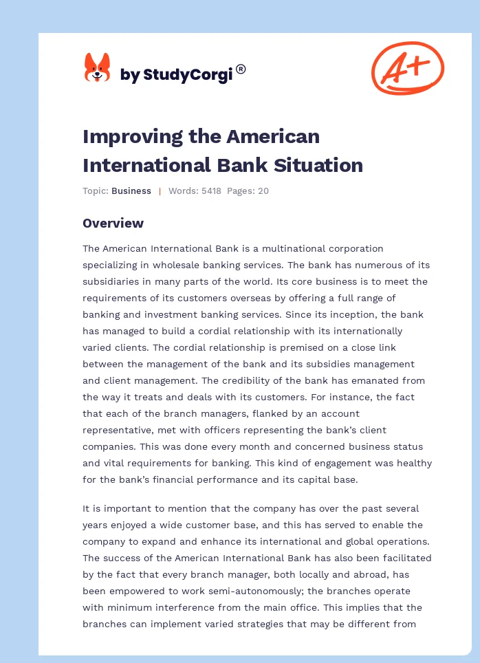 Improving the American International Bank Situation. Page 1