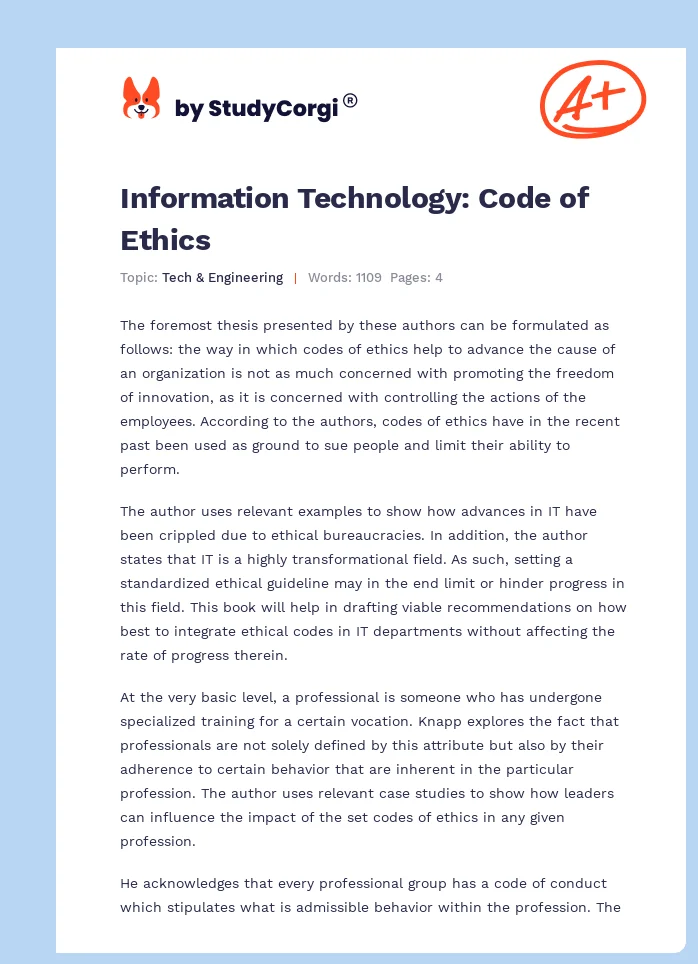 Information Technology: Code of Ethics. Page 1